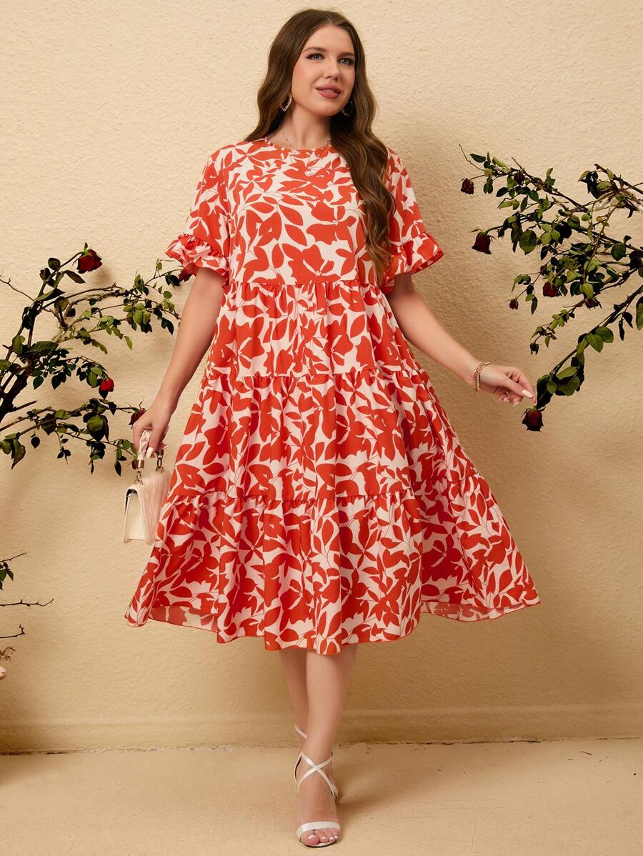 SHEIN LUNE Plus Size Printed Flare Dress