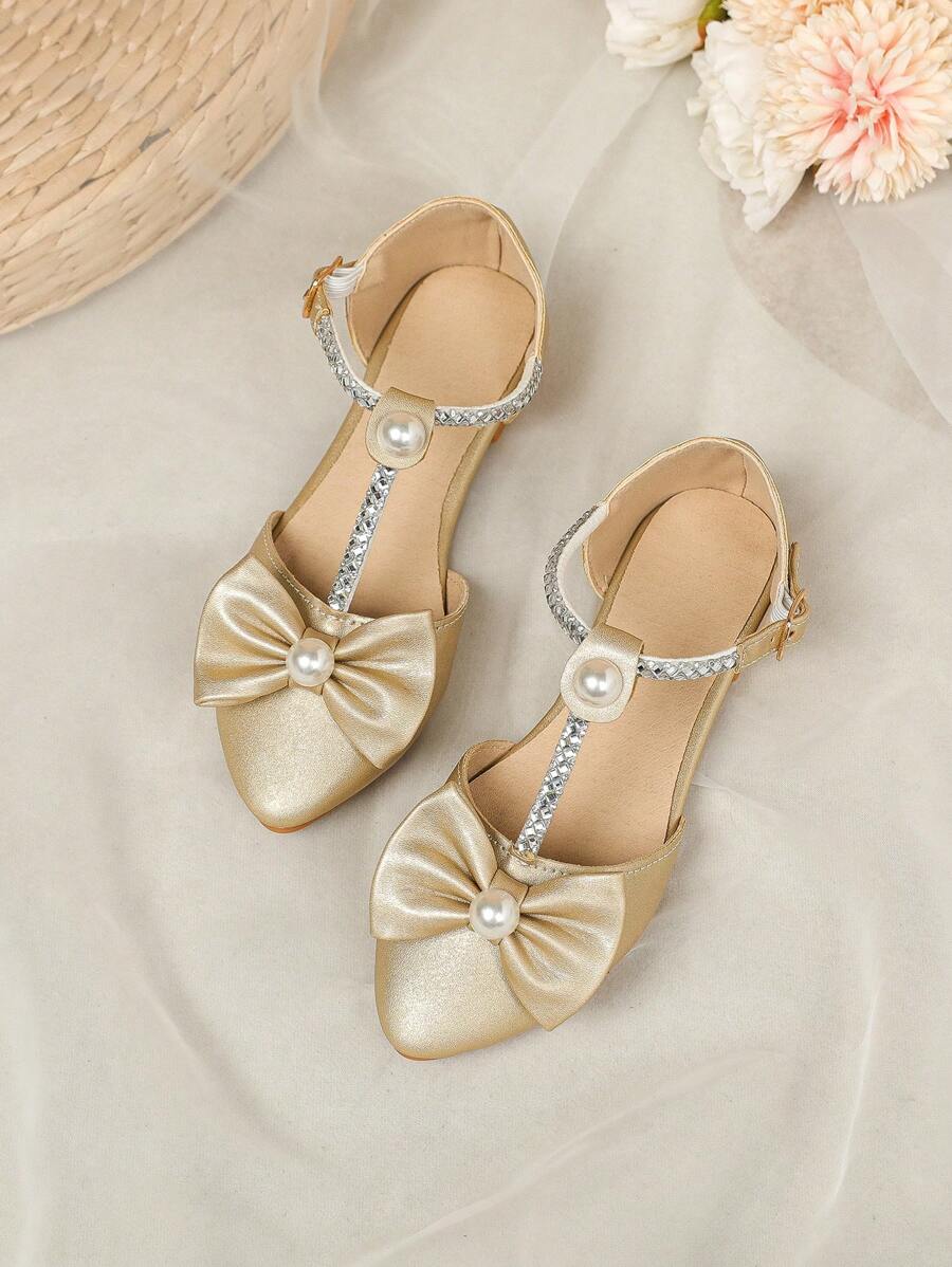 Zapatos Planos Elegantes Dorados Decorados Con Mariposa, Para Niñas