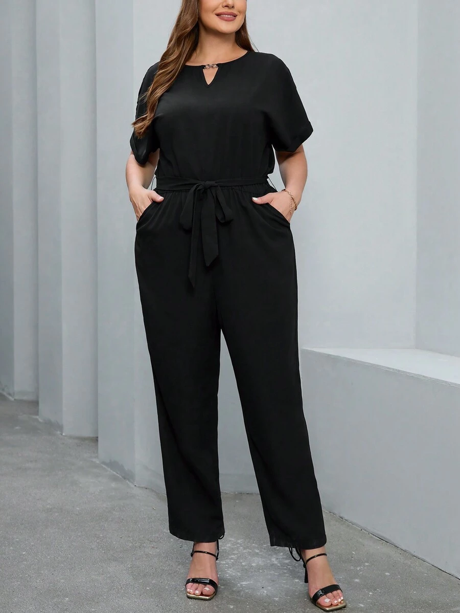 SHEIN Clasi Plus Size Keyhole Neck Batwing Sleeve Black Jumpsuit