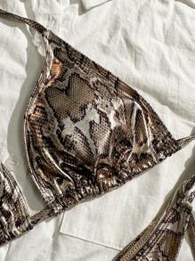 Swim SXY Conjunto de bikini con patrón de serpiente cuello de halter y lazada para atarse para