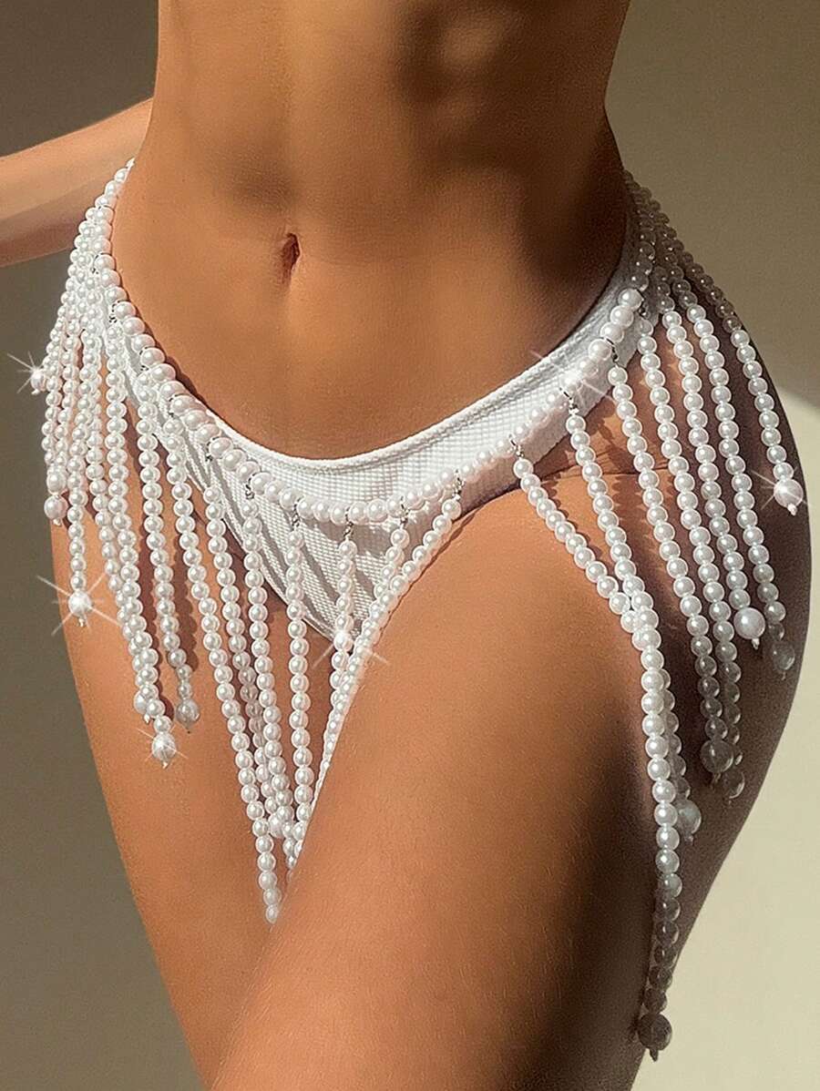 Swim SXY Summer Beach 1pc Pearl Decor Cover Up (Random Jewelry, No Washing Label) Music Festival