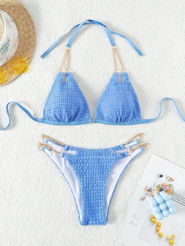 SHEIN DD Bikini Swimsuit Set With Chain Decorated And Hollow Out Details SHEIN USA