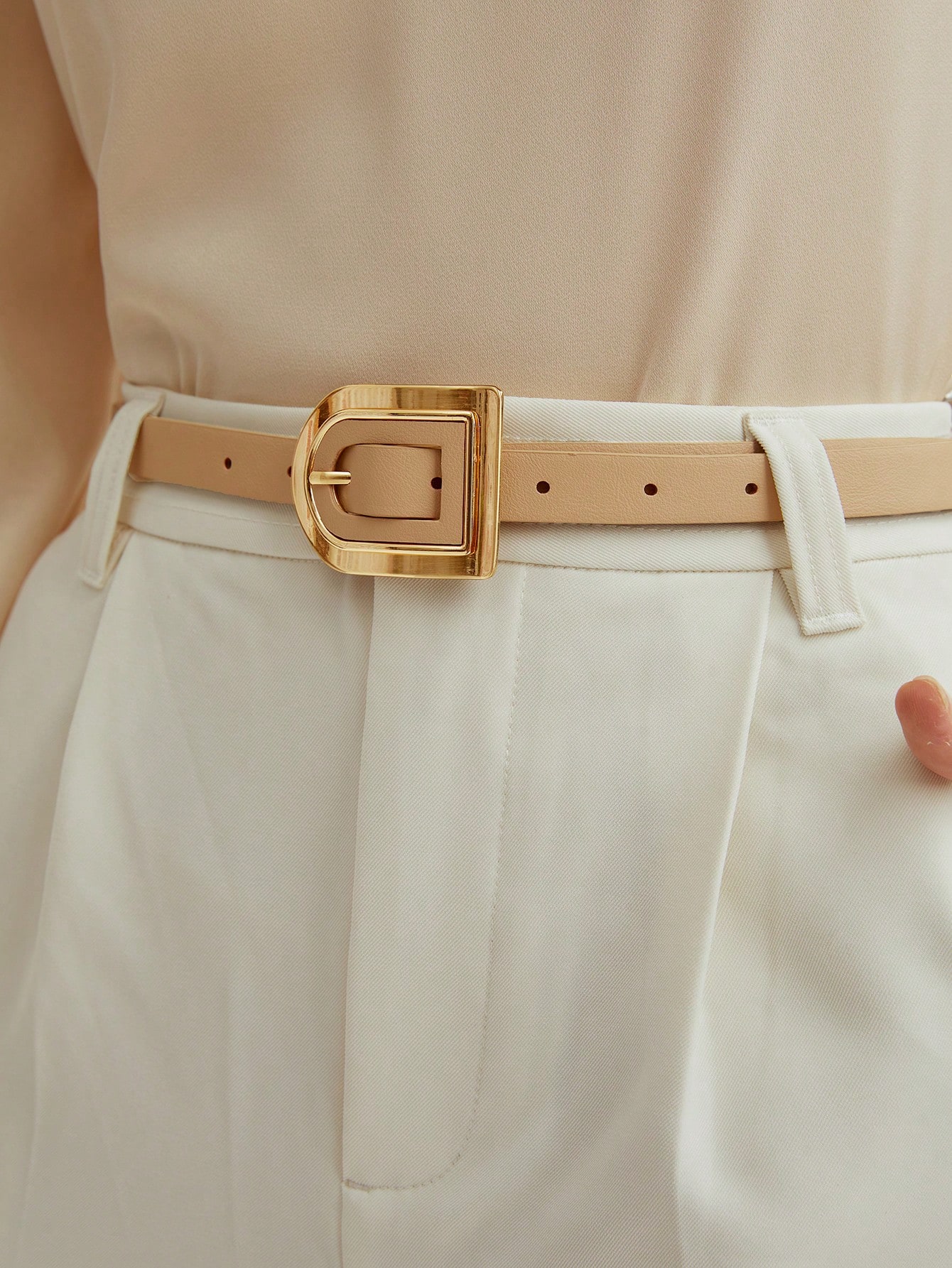 ENOF leather belt  ゴールド PUNCHED APRICOTCOLORED LEATHER BELT WITH BUCKLE,SCHOOL｜Motf