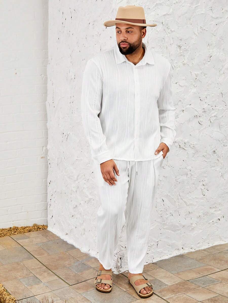 Manfinity VCAY Men's Plus Size Solid Color Knitted Casual Two-Piece Set