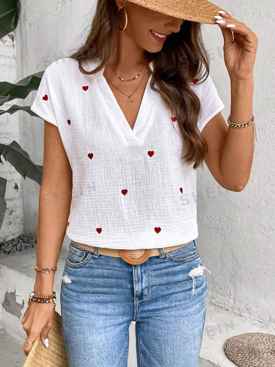 Breezaya Camisa Con Cuello En V Y Bordado Love Para Mujer