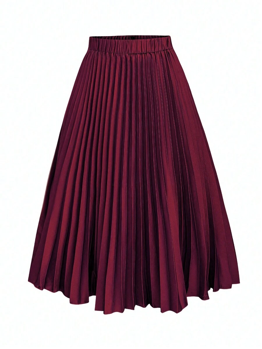 Celure Plus Size Pleated Skirt, Elegant & Romantic For Party, New Year Burgundy Maxi Women Skirt