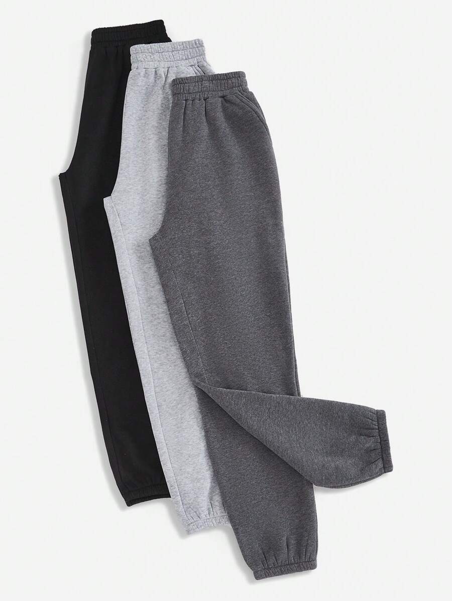SHEIN Sport Studio 3pcs Solid Color Fleece Sweatpants Winter Women Clothes
