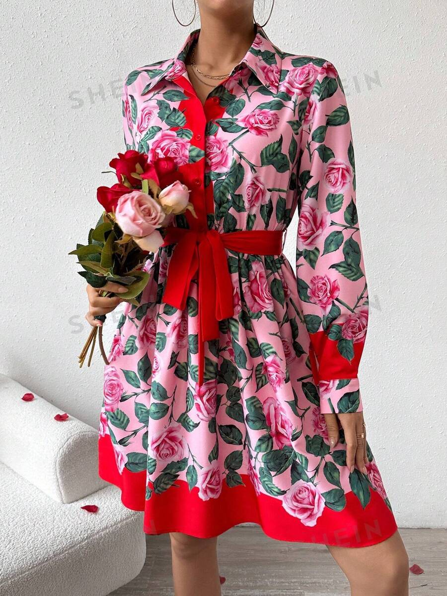 SHEIN Clasi Vestido Camisero De Mujer Con Estampado Floral