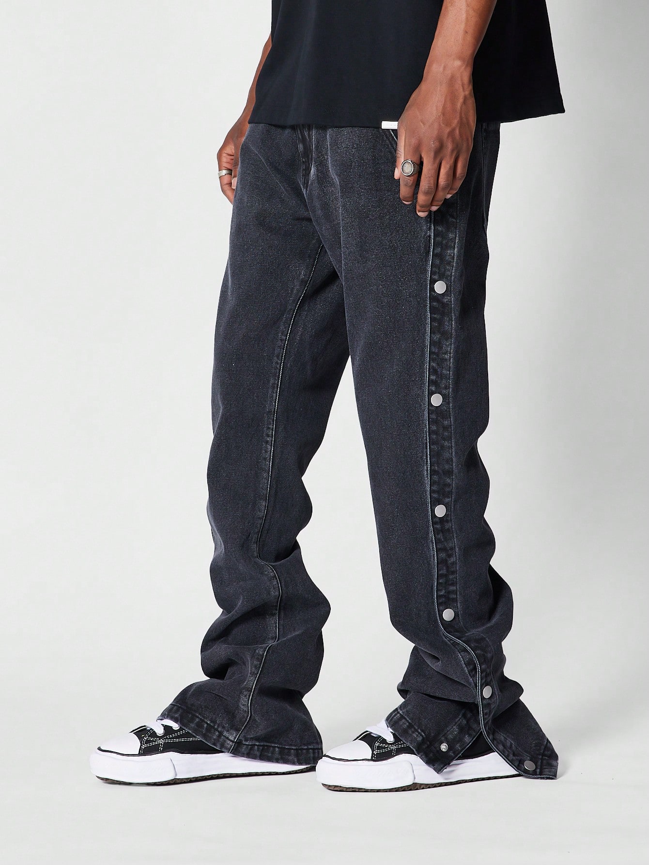 【SCENERITY】Snap Button Denim Pants Keep patch denim pants - SCENERITY | 60% - Asian Fashion