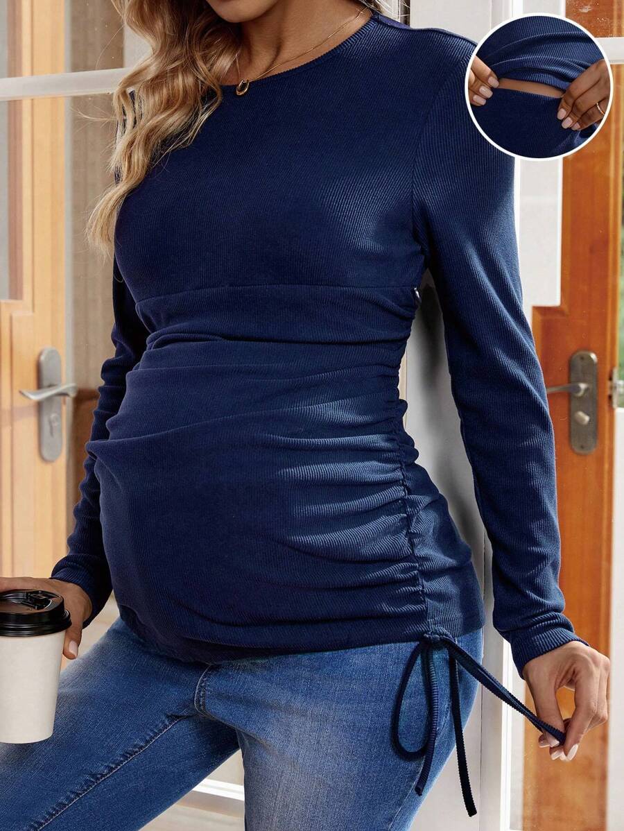 SHEIN T-shirt D'allaitement De Maternité Avec Plis, Coupe Slim