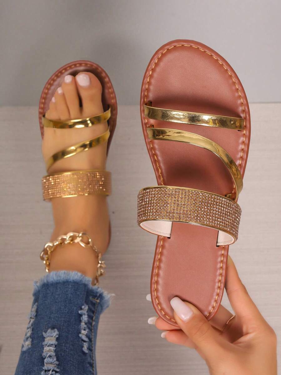 Women's New Fashion Rhinestone Beach Holiday Flat Sandals For Summer