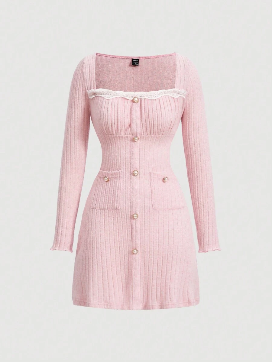 SHEIN MOD Lace Trimmed Dual Pocket Dress
