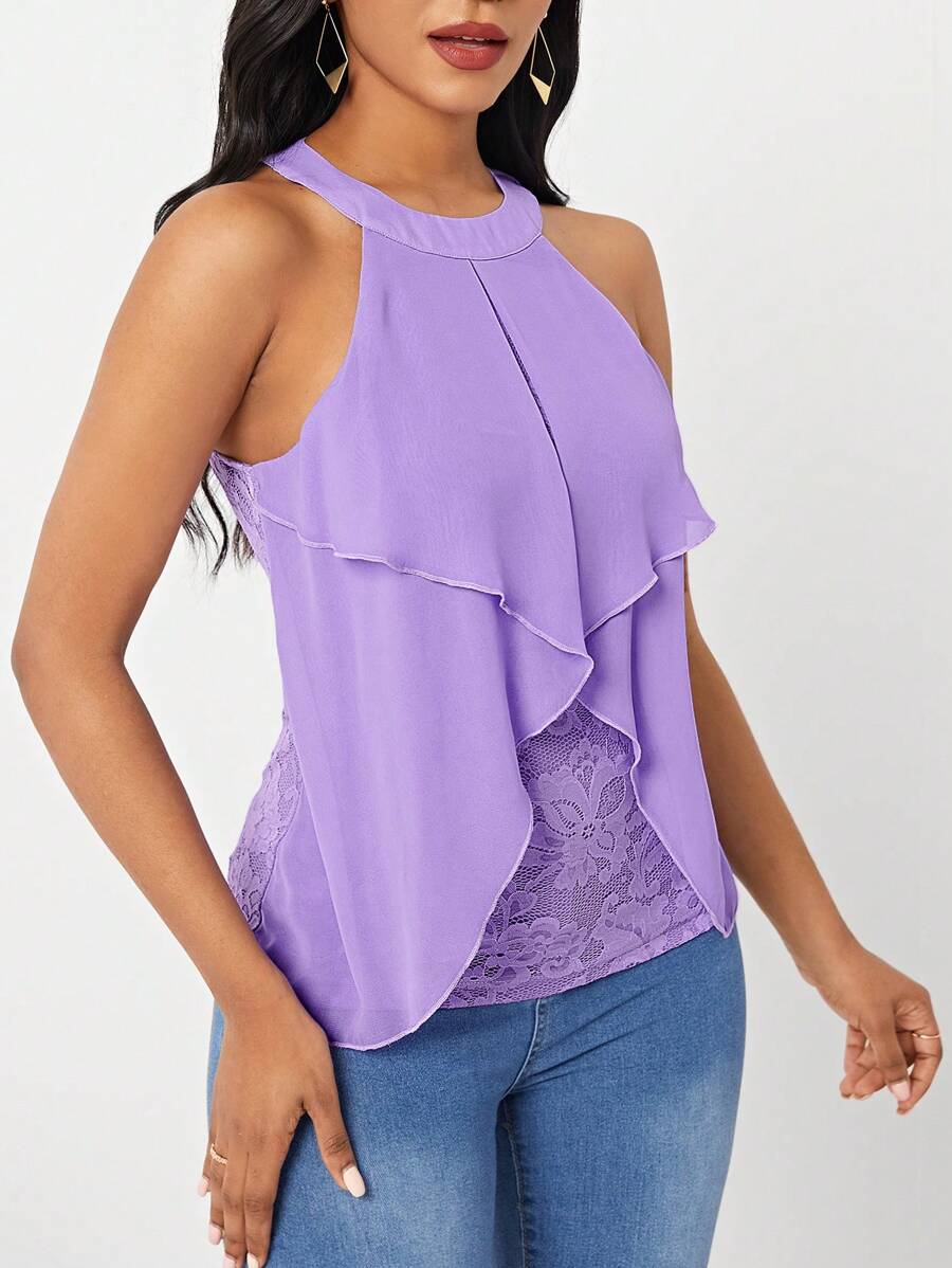 SHEIN Lady Top con scollo all'americana e giunture in pizzo per San Valentino