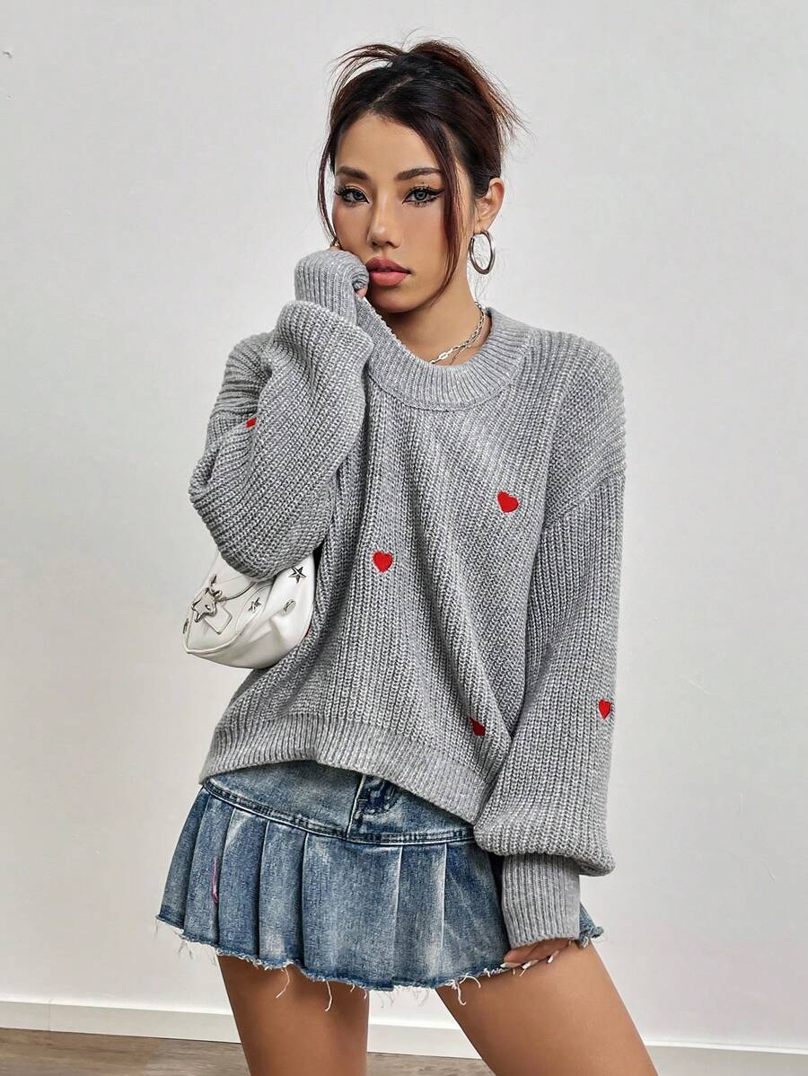 Flirla Geborduurde hartjes Oversized Truien