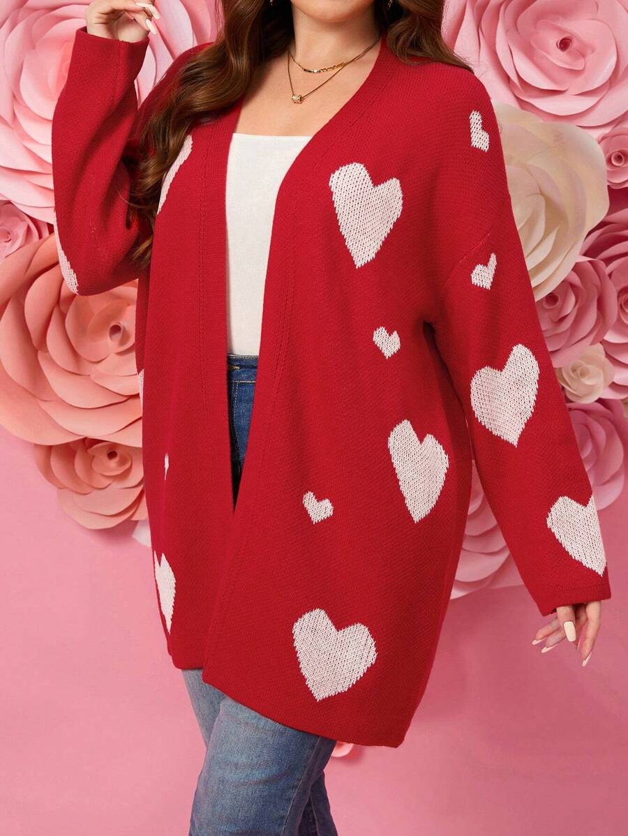 SHEIN LUNE Cárdigan de mujer de talla grande con patrón de amor