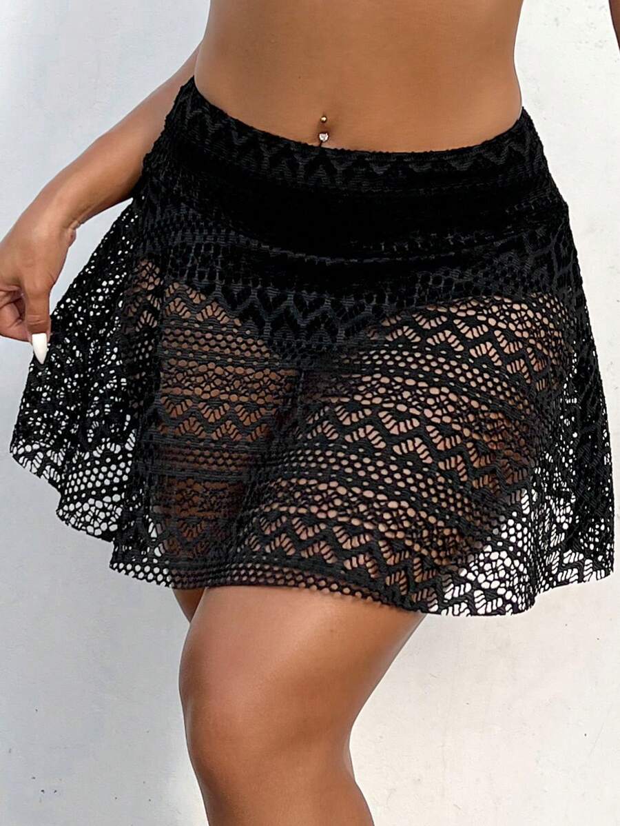 SHEIN Swim Ladies' Hollow Out Cover Up Skirt, For Summer, Beach, Vocation