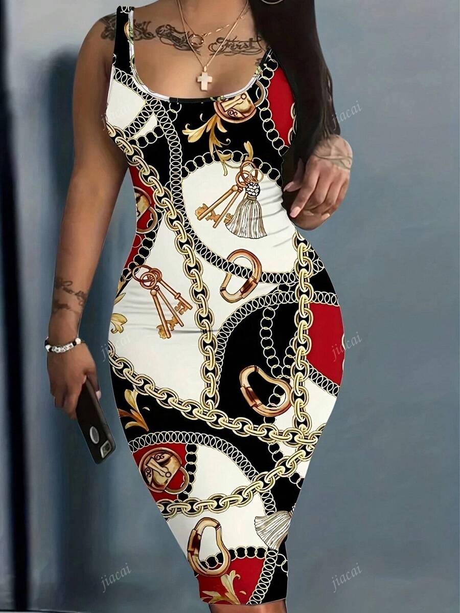 Plus Size Women's Chain Printed Dress