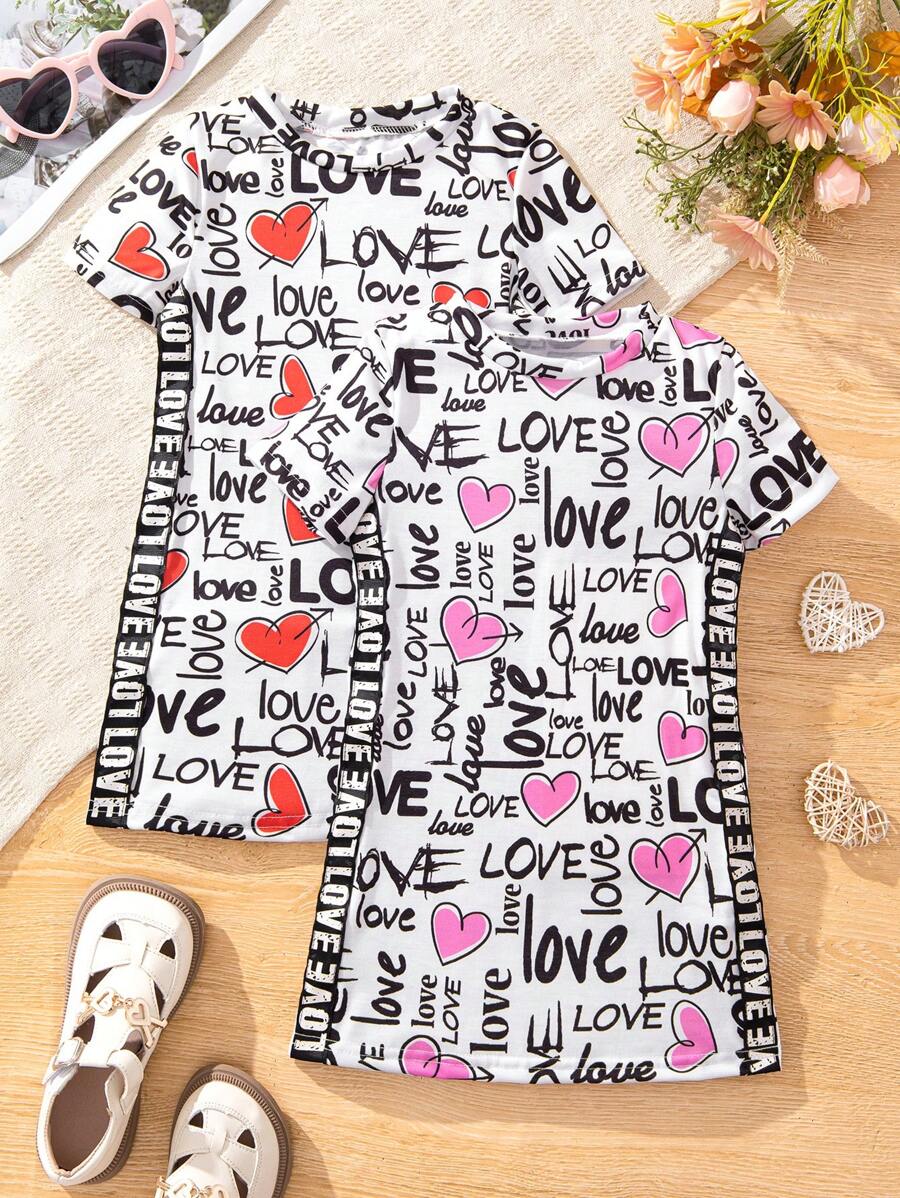 SHEIN Kleid Mit Herzen Und Buchstaben Für Kleine Mädchen