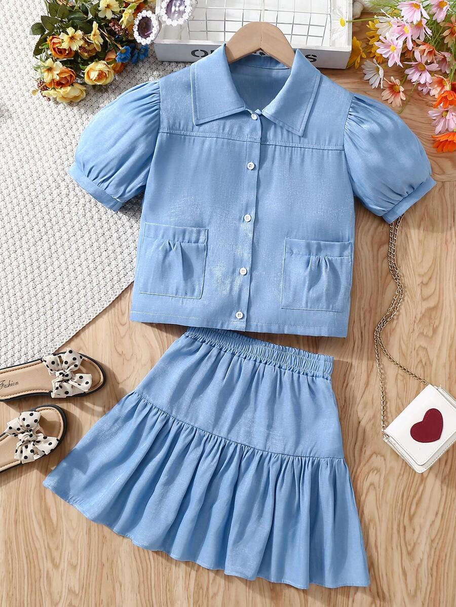 SHEIN Ensemble De Deux Pièces Décontracté Couleur Unie Pour Filles Préados