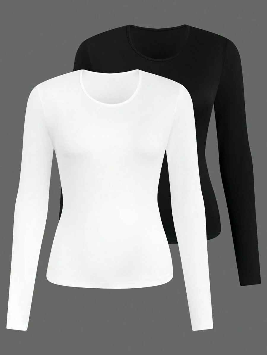 Calvaya Plus Size Dames Ronde Hals Lange Mouw T-shirt