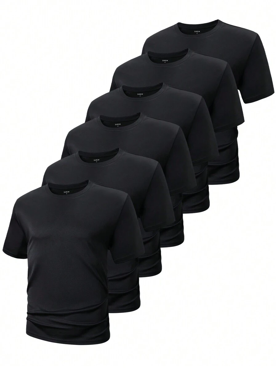 Manfinity Dauomo 6 Piezas De Camisetas De Hombre De Manga Corta De Color Sólido