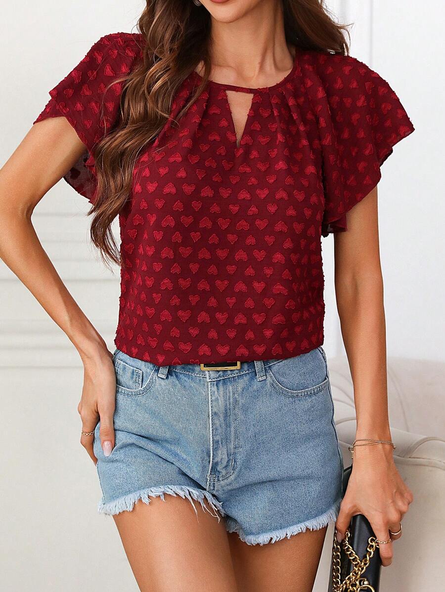 SHEIN Clasi Women's Heart Jacquard Keyhole Collar Shirt