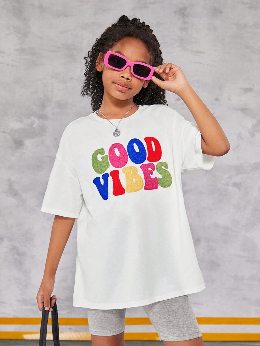 Tween meisje Vrijetijd los brei Korte mouwen Ronde hals Tops Voor Dagelijkse slijtage