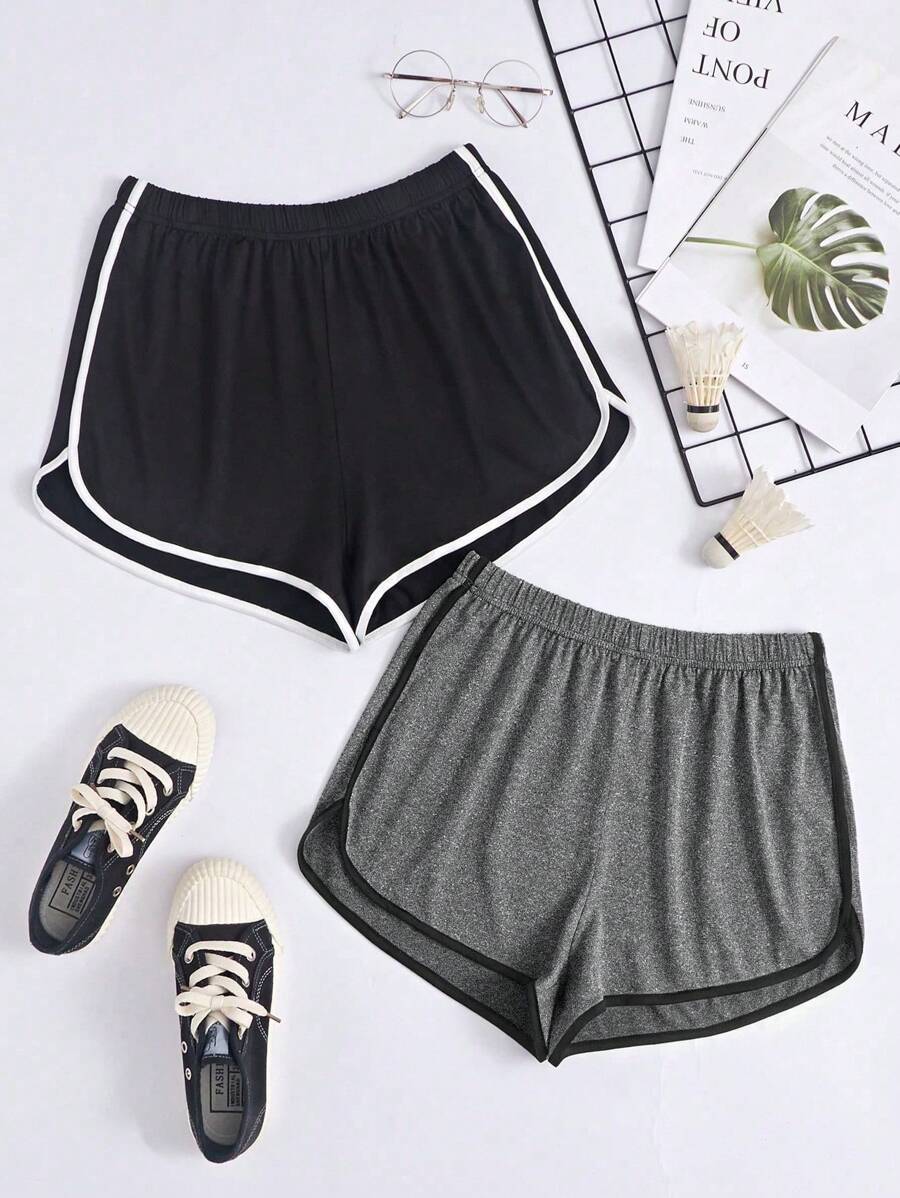 Women's Plus Size Colorblock Elastic Waist Pajama Sleepwear Bottoms Sleep Shorts With Contrast Piping