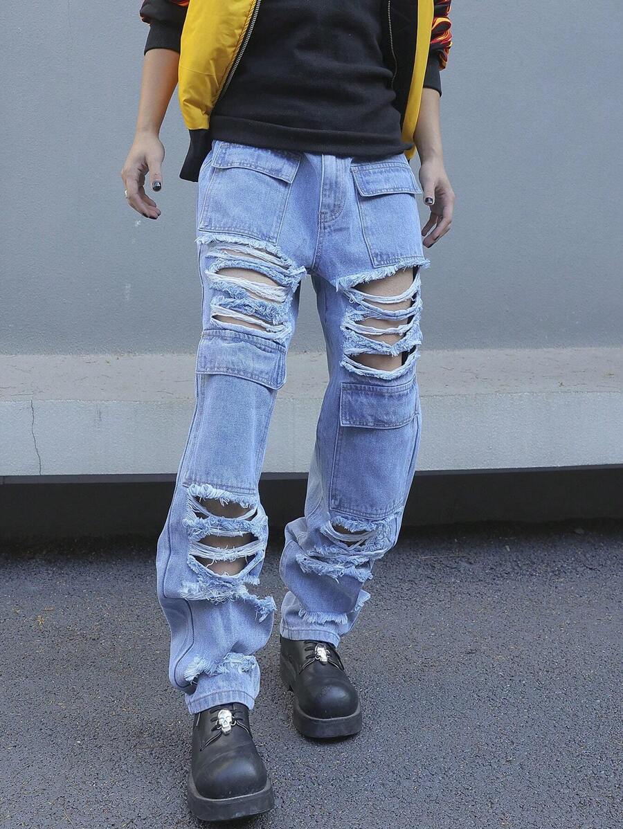 Manfinity EMRG Men'S Straight Leg Jeans With Distressed Details