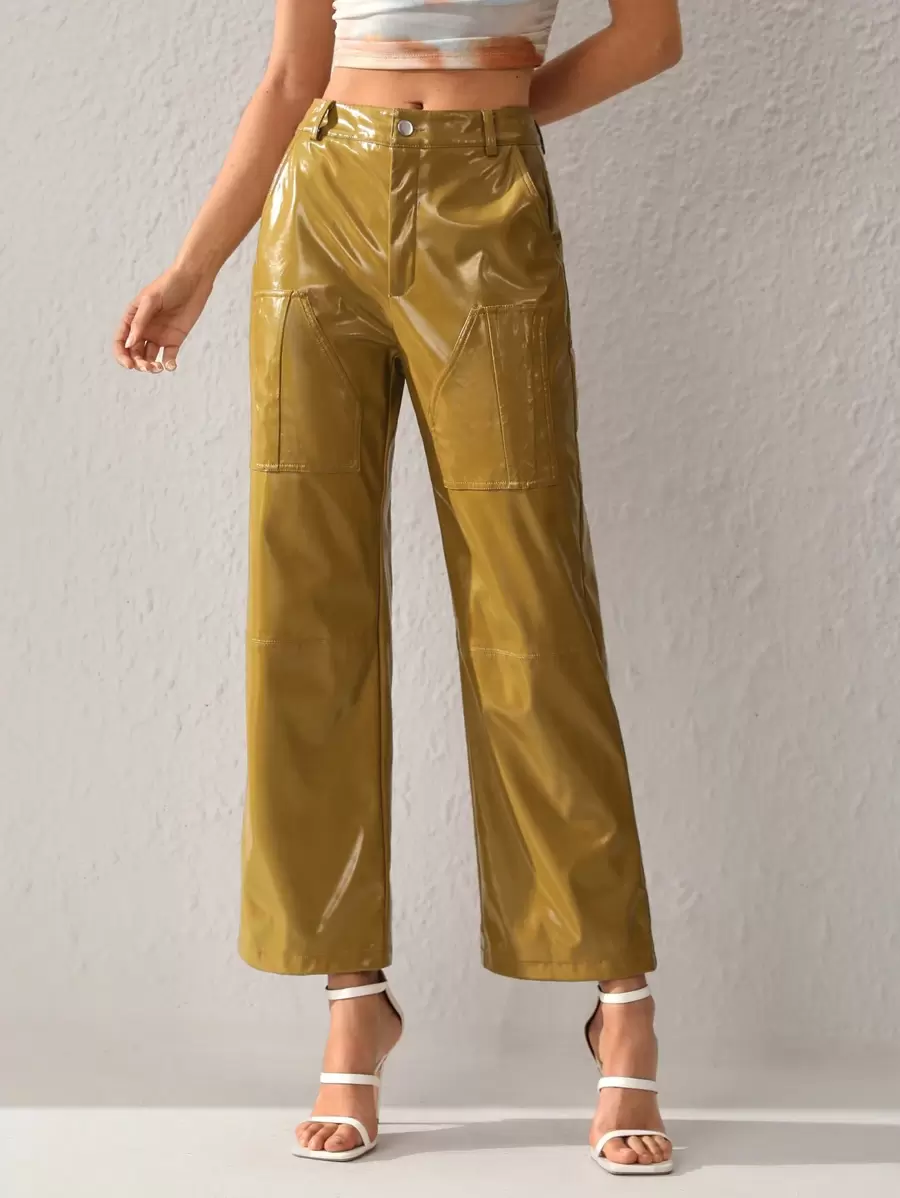 RiRi Designer Solid Color Slanted Pockets Straight-Leg Pants, For Summer, Holiday, Vacation, Festival