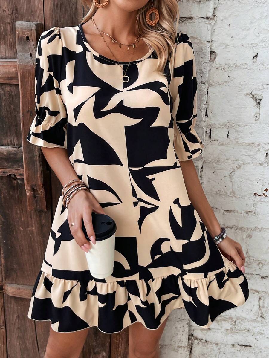 EMERY ROSE Women's Geometry Printed Round Neck Dress