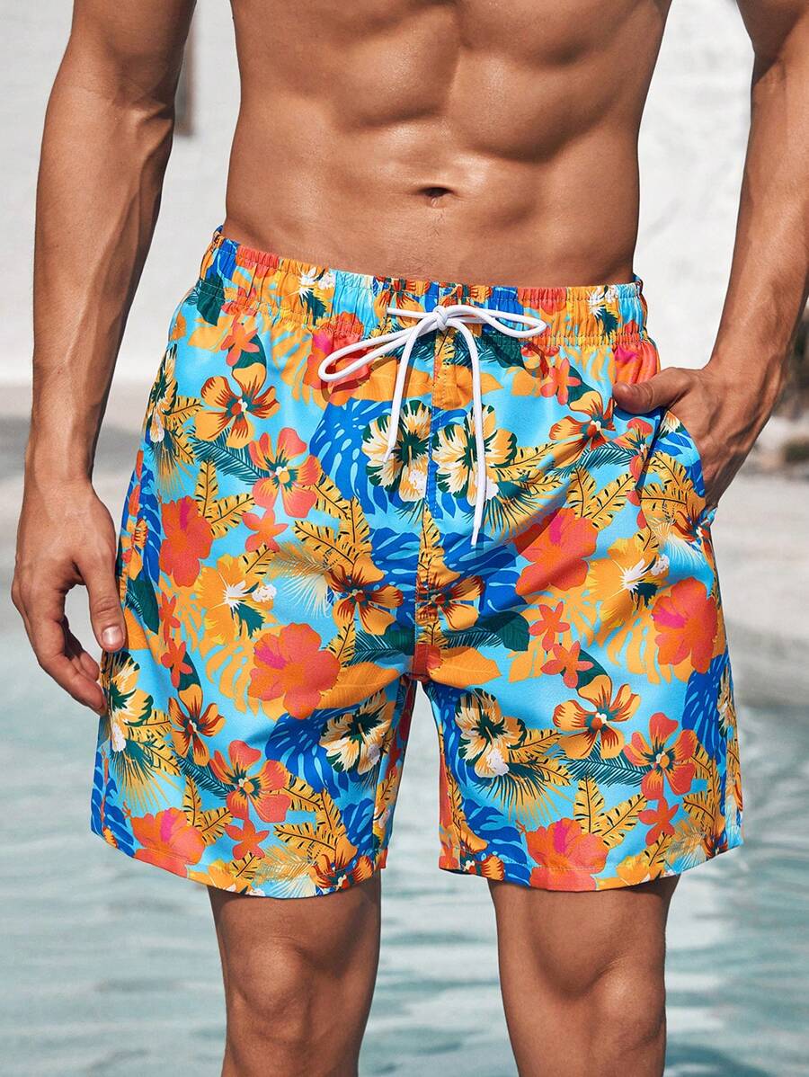 Manfinity Shorts De Playa Para Hombre Con Estampado De Plantas Y Flores