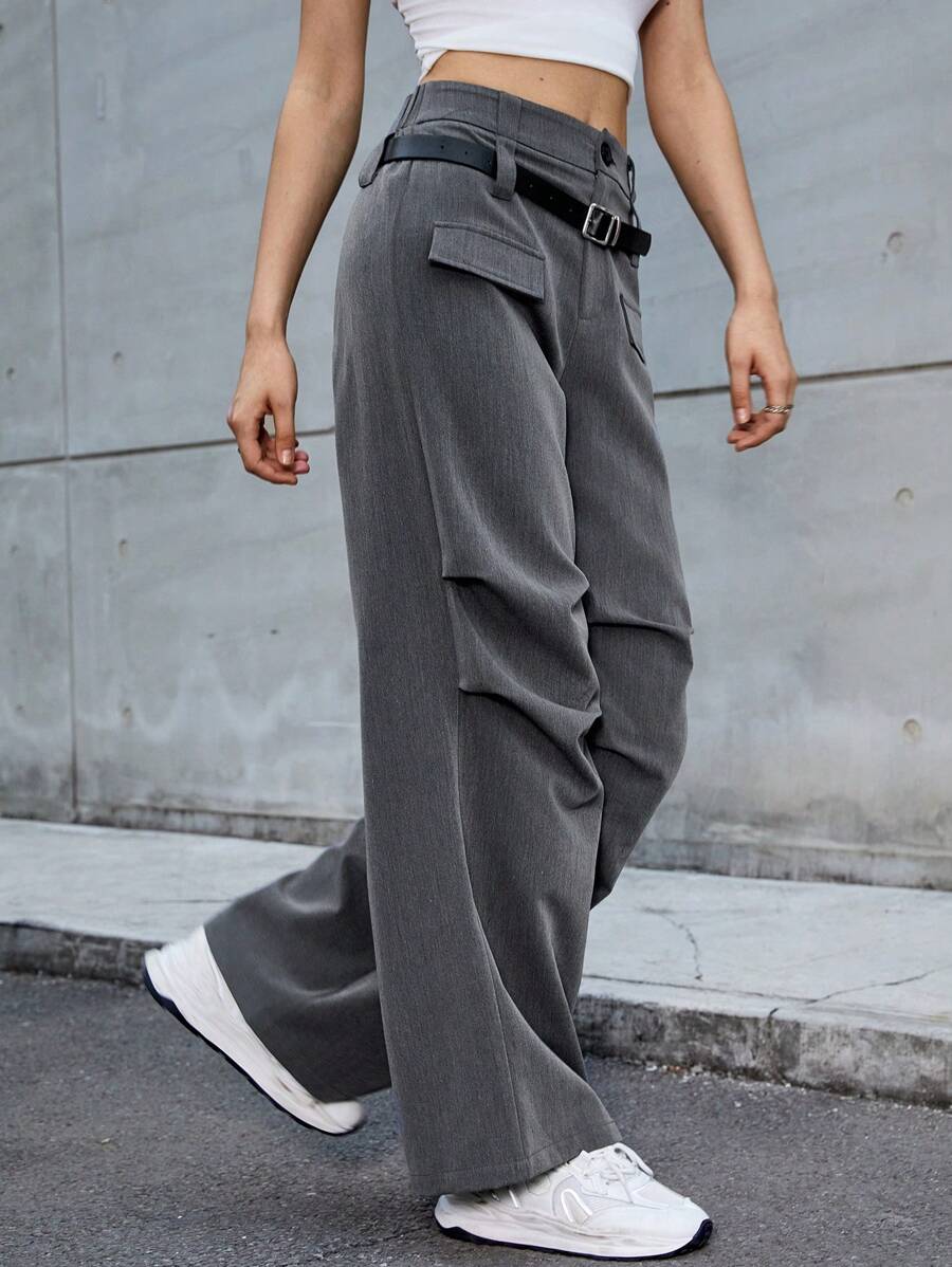 SHEIN EZwear Dark Gray Woven Women's Suit Trousers