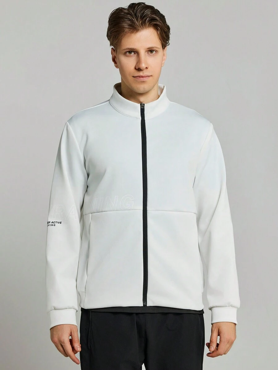 Manfinity Sport Corelite Boyfriend Style Men's Letter Printed Zippered Front Sport Jacket Workout Tops