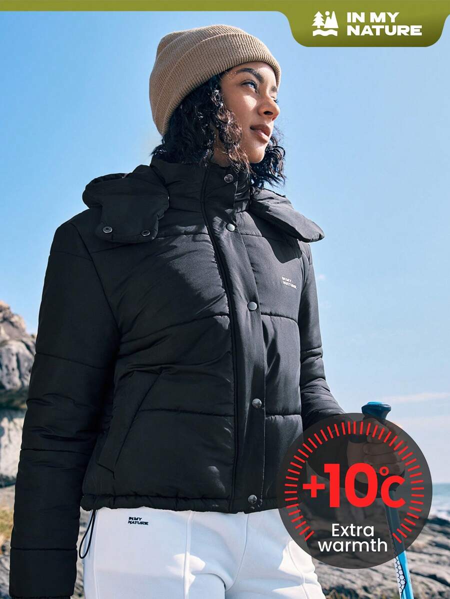 In My Nature In My Nature Women's Hooded Padded Coat With Letter Print, Sports Style