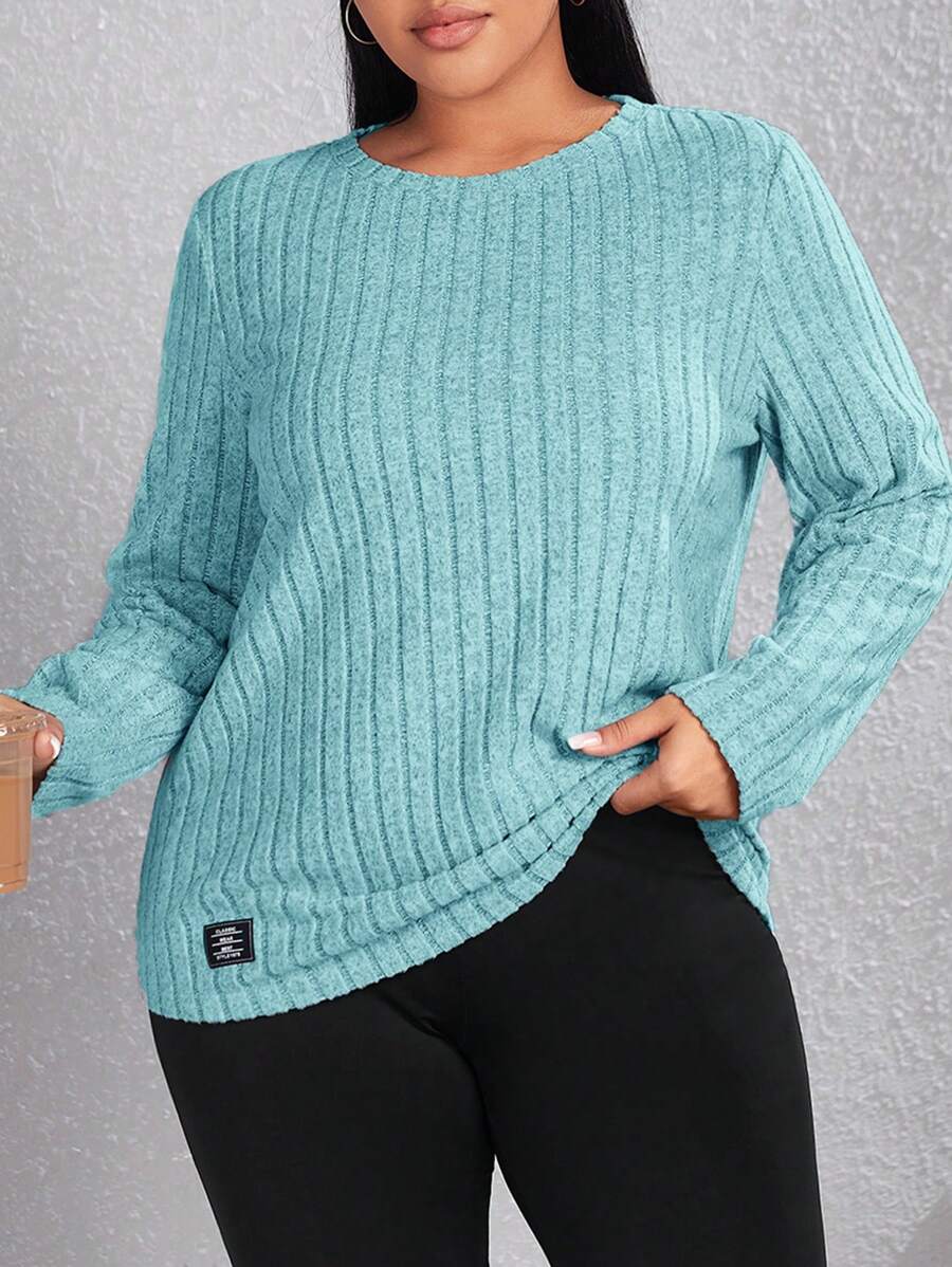 SHEIN EZwear Plus Letter Patched Detail Tee
