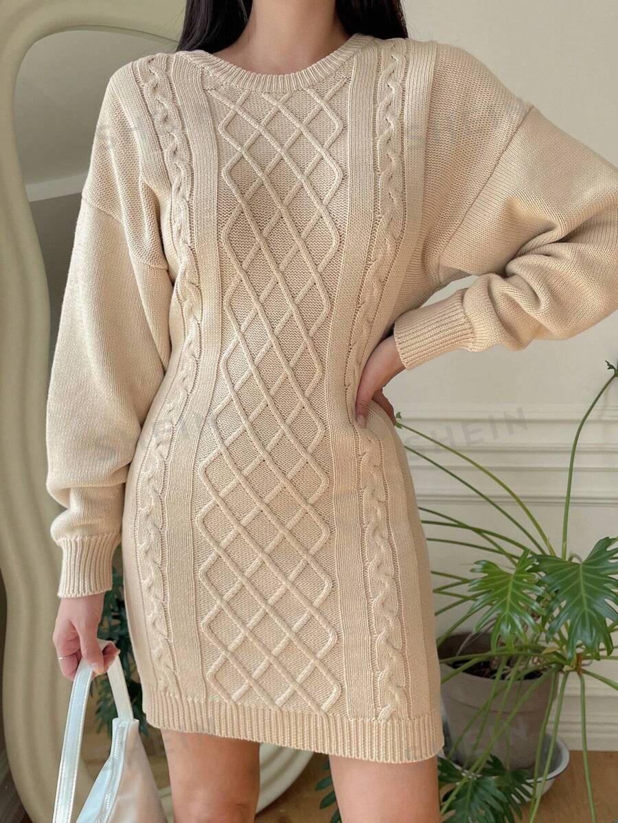 DAZY Vestido Suéter De Hombro Caído Y Color Sólido Para Mujer