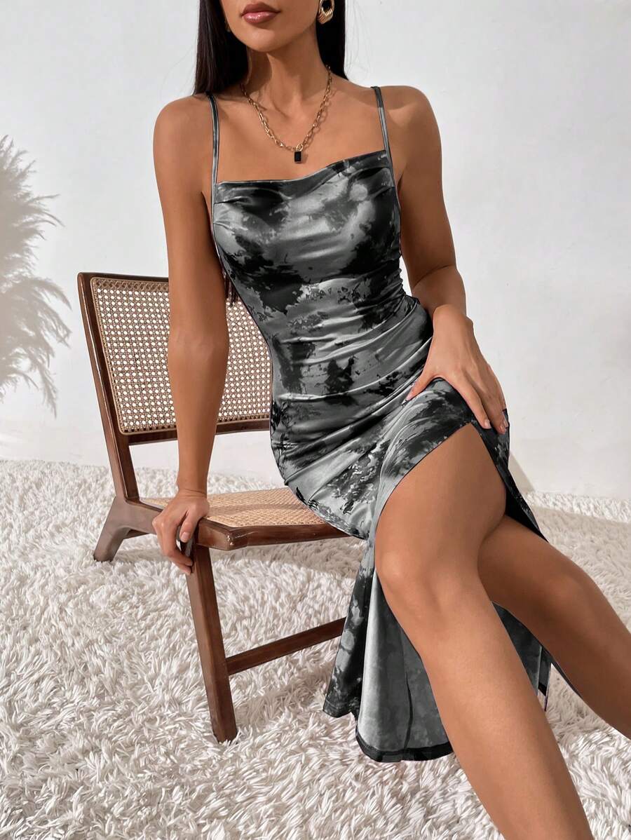 Calvaya Women's Tie-Dye High Slit Cami Dress Maxi Women Outfit