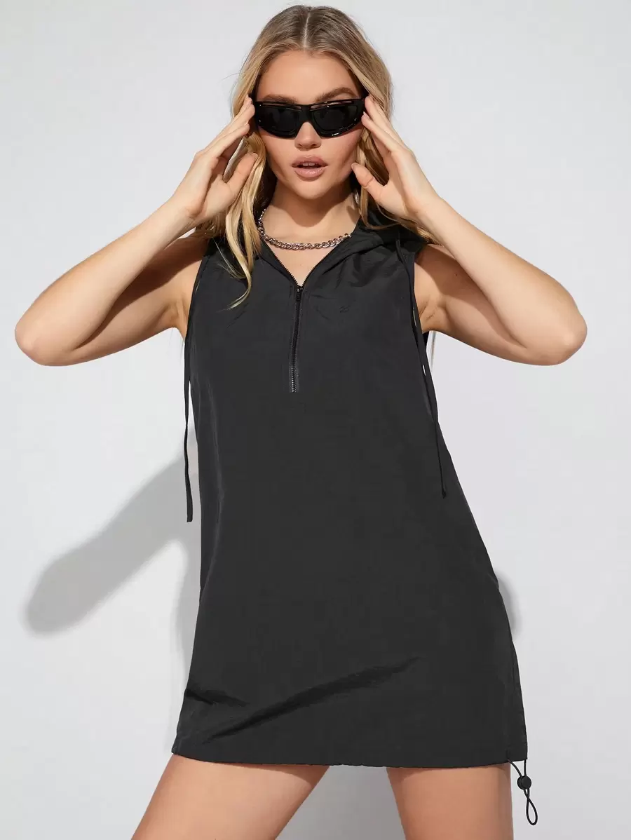 SHEIN EZwear Vrouwen Effen kleur Trekkoord Hoodie-jurk