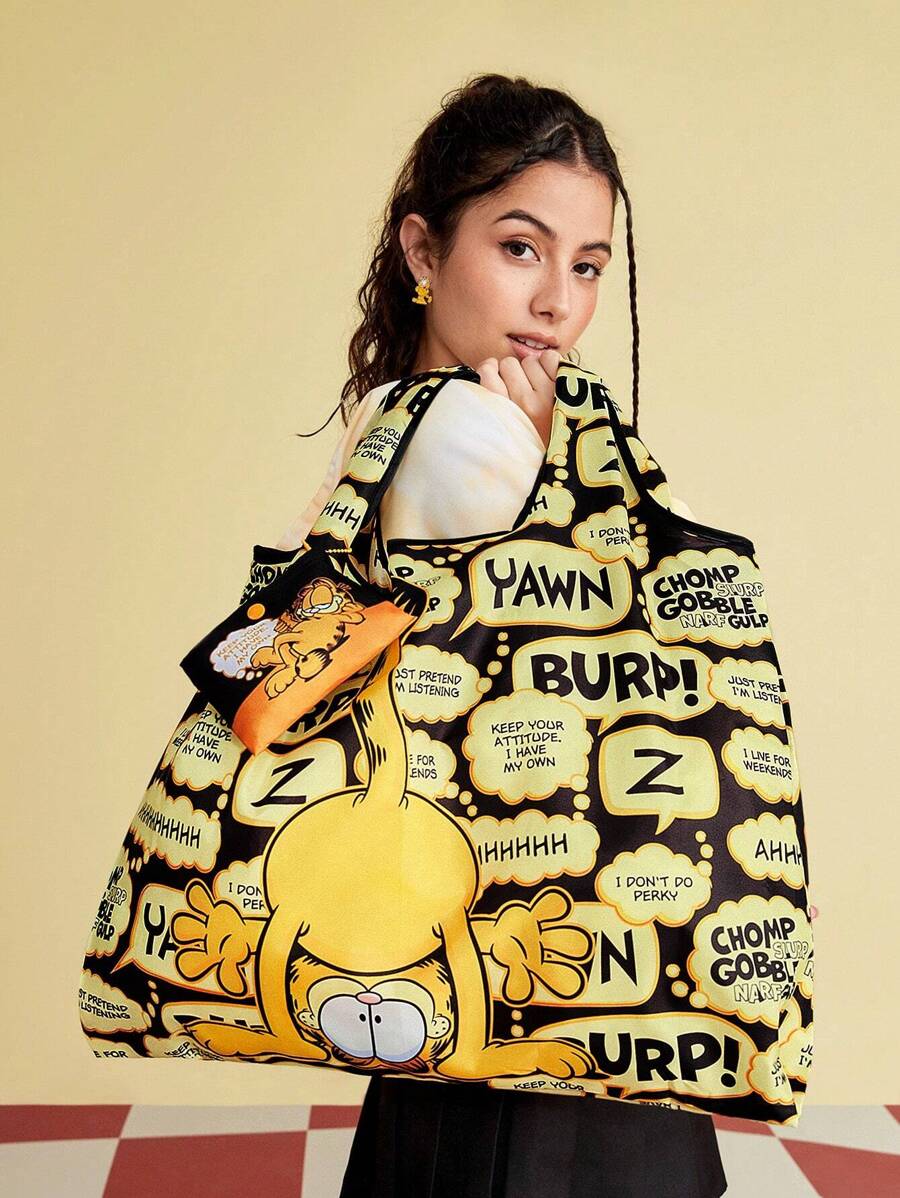 GARFIELD X SHEIN Cartoon Animal & Letter Graphic Foldable Shopping Bag