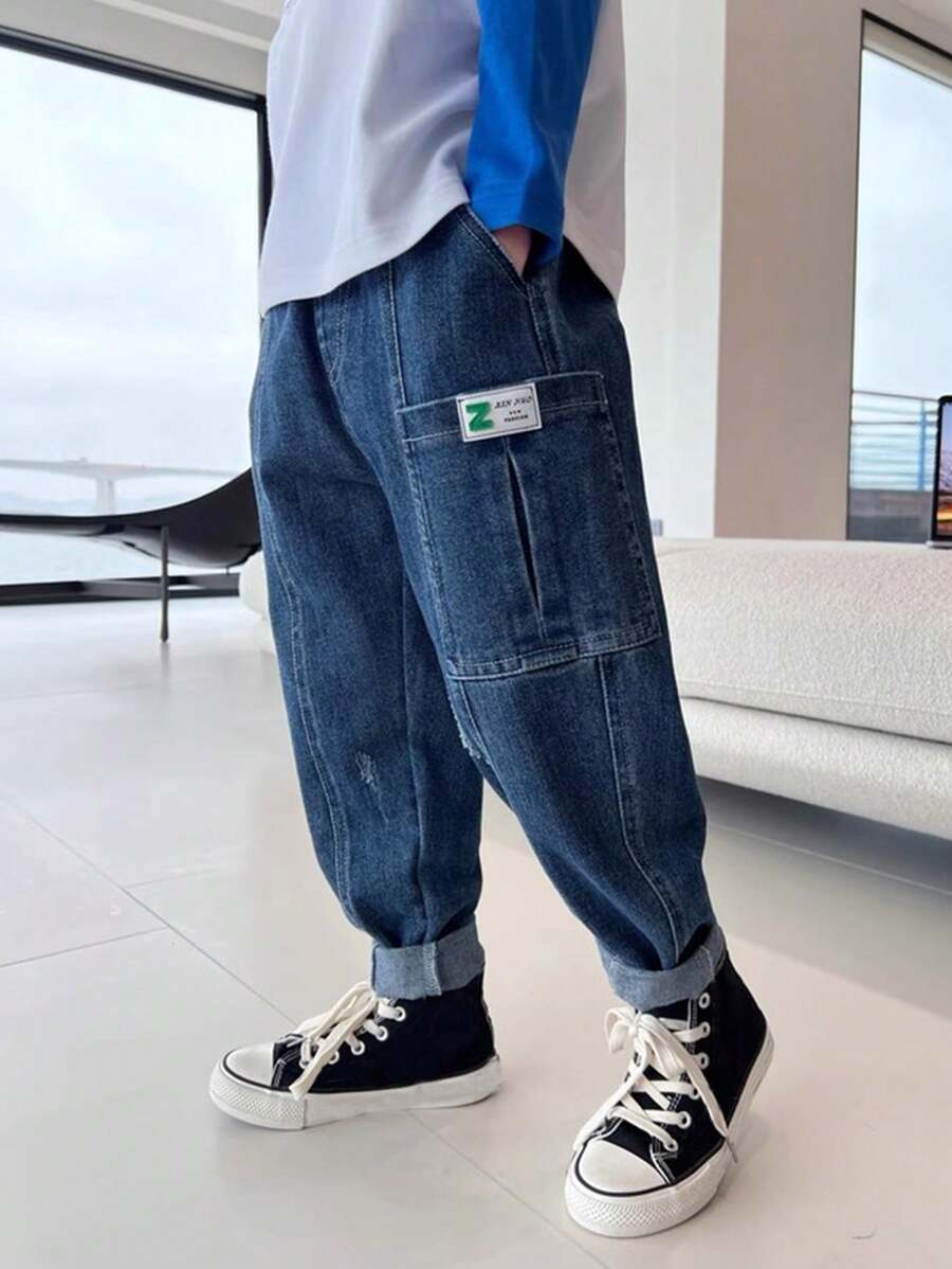2024 New Spring/Autumn Style For Tween Boy, Denim Pants With Diagonal Pockets, Worker Style