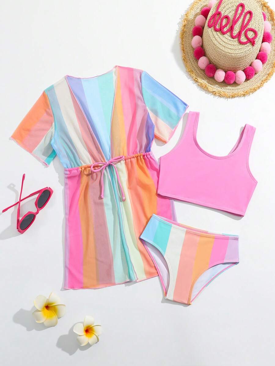 SHEIN Ensemble Bikini 3 Pièces Pour Jeune Fille Avec Séparation