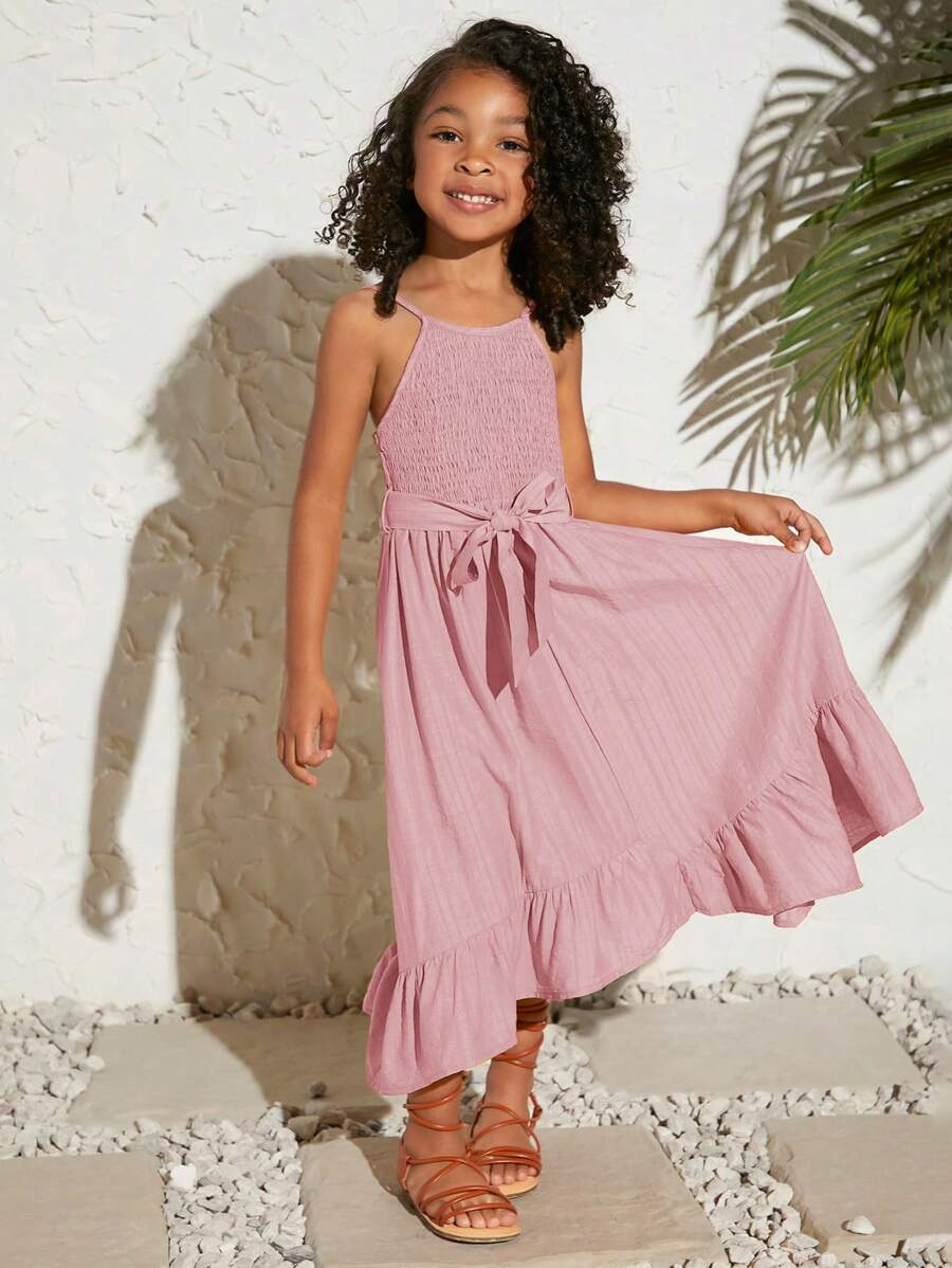 SHEIN Lässiges einfarbiges Kleid für kleine Mädchen mit Rüschensaum