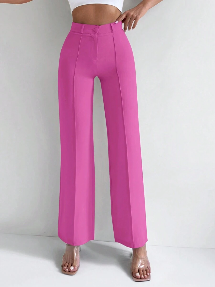 RueChic Pantalones de traje de talle alto con costura detalle de pierna recta