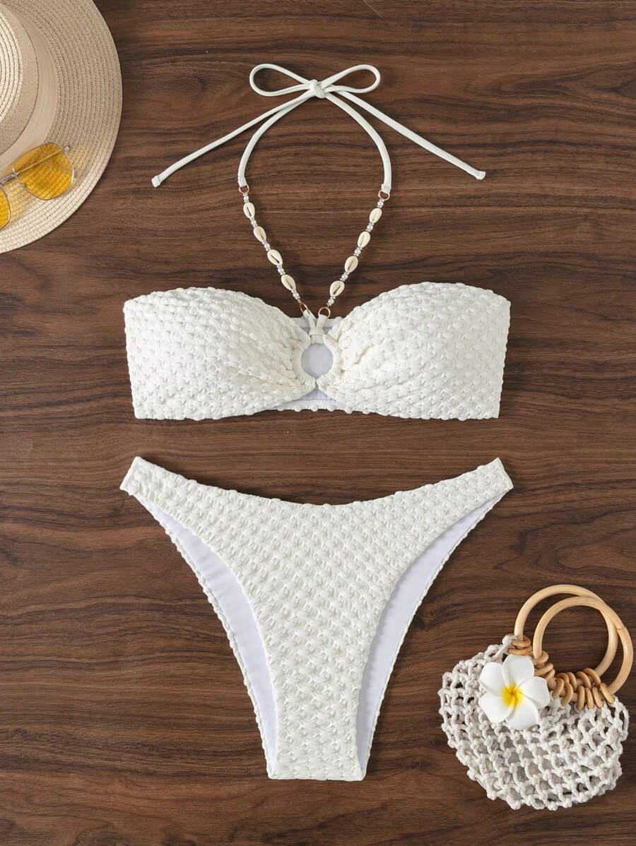 SHEIN Swim Summer Ladies Solid Color Swimwear Set