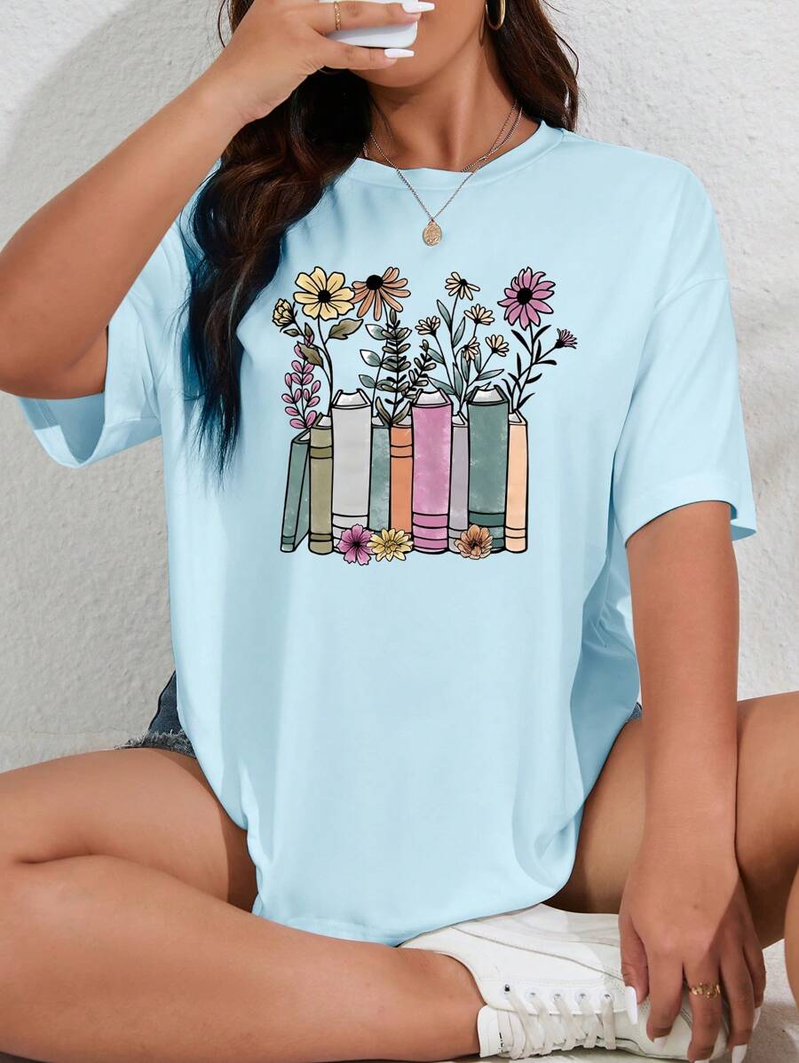 INAWLY Camiseta De Talla Grande Para Mujer Con Estampado Floral Y Corte Holgado