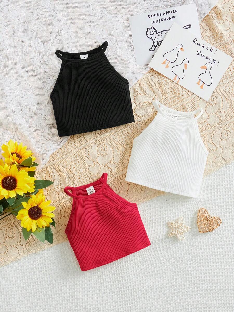 SHEIN Baby Girl 3pcs/Set Casual Halter Neck Tank Top