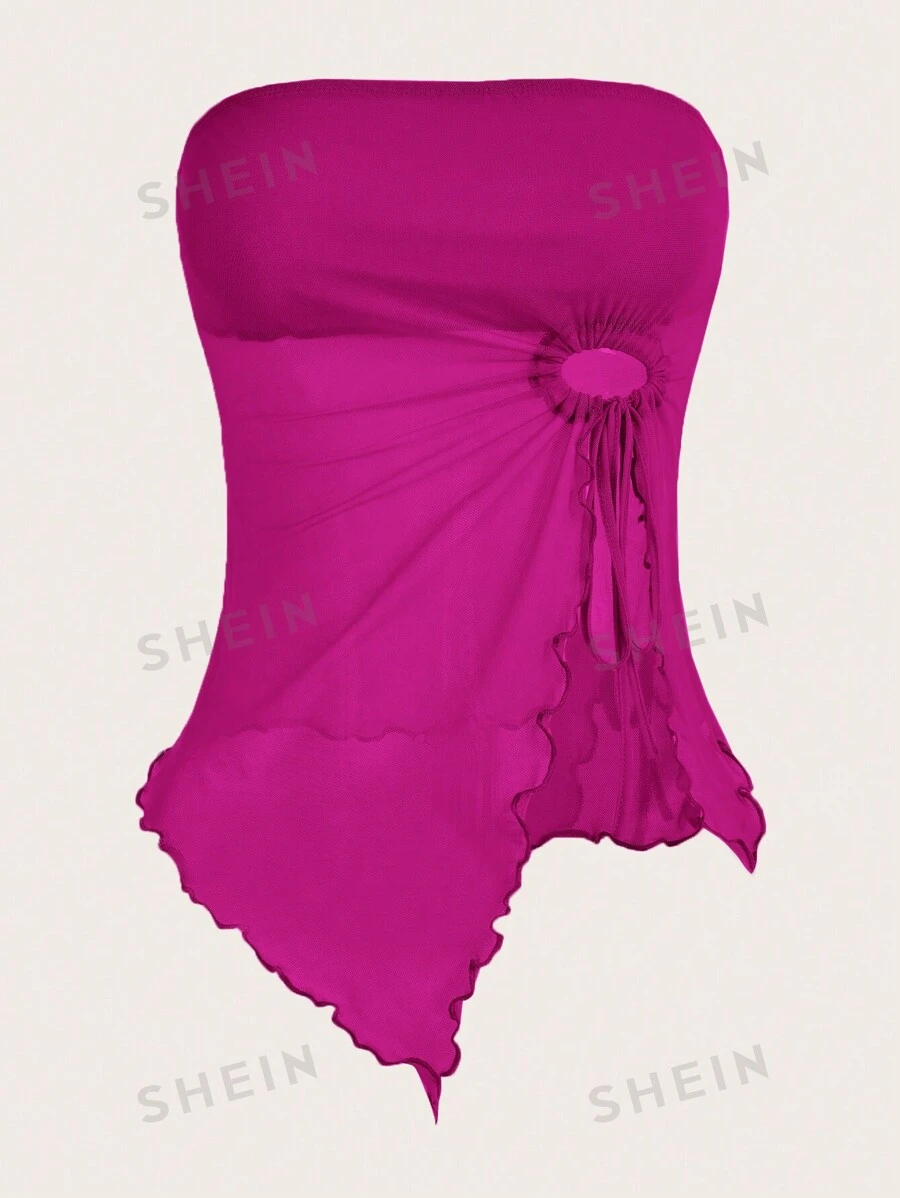 SHEIN ICON Top Sin Tirantes Para Mujer Con Detalles De Cordón Y Dobladillo Dividido