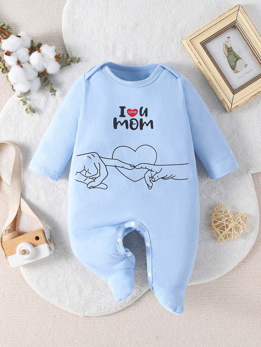 Mono de pijama largo de mangas largas para bebé niña con impresión de letras y gesto de mano