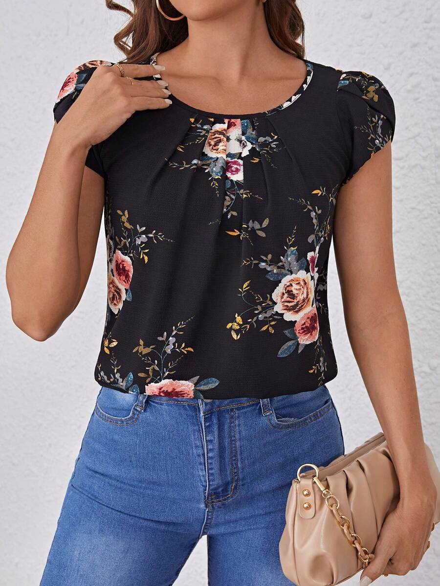 SHEIN Clasi Casual Vrouwen Bloemen Geprint Geweven Shirt